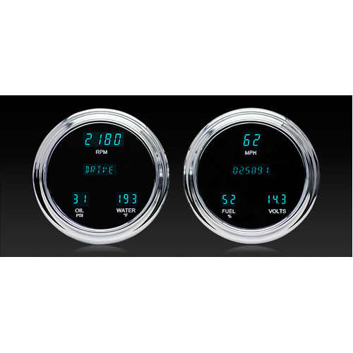 Dakota Digital Gauge Panel, Series III, Blue Display, Chrome Bezels, Universal Dual 4.75 in, Round, Kit