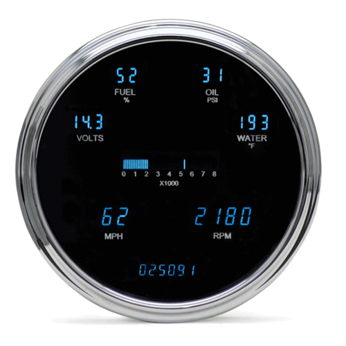 Dakota Digital Gauge Panel, Series III, Blue Display, Chrome Bezels, Universal Single 6.75 in, Round, Kit