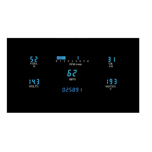 Dakota Digital Gauge Panel, Series III, Blue/Teal Display, Five Gauge, 3 in. x 7 in. Opening, Each