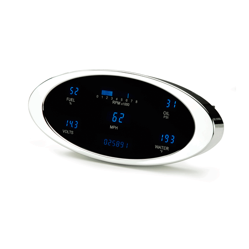 Dakota Digital Gauge Panel, Series III, Blue Display, Satin Bezels, Universal 4 in. x 9.5 in, Multi-level Elliptical, Kit
