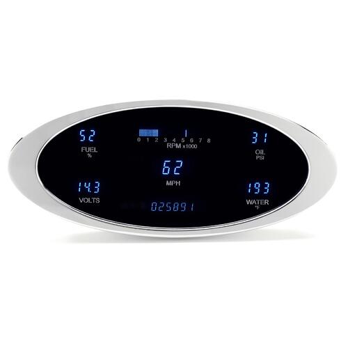 Dakota Digital Gauge Panel, Series III, Teal Display, Satin Bezels, Universal 4 in. x 9.5 in, Multi-level Elliptical, Kit