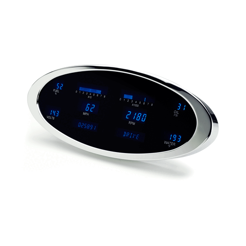 Dakota Digital Gauge Panel, Series III, Blue Display, Satin Bezels, Universal 5 in. x 12.25 in, Multi-level Elliptical, Kit