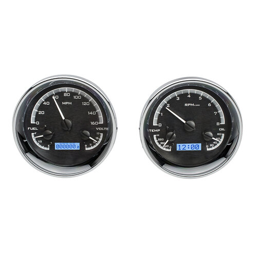 Dakota Digital Gauge Kit, Universal, Dual 5.4 in. Round, Analog VHX System, Black Background, Alloy Style Face, Blue Display