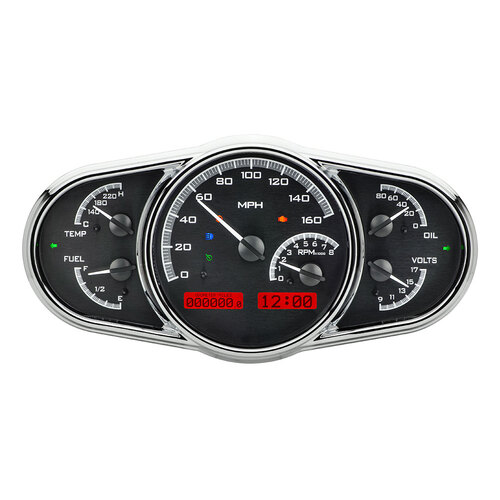 Dakota Digital Gauge Kit, Universal, 5 in. x 10 in, Multi-level Elliptical, Analog, Black Background, Alloy Style Face, Red Display