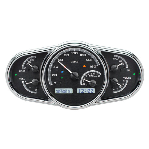 Dakota Digital Gauge Kit, Universal, 5 in. x 10 in, Multi-level Elliptical, Analog, Black Background, Alloy Style Face, White Display