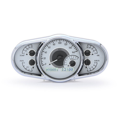 Dakota Digital Gauge Kit, Universal, 5 in. x 10 in, Multi-level Elliptical, Analog, Silver Background, Alloy Style Face, White Display