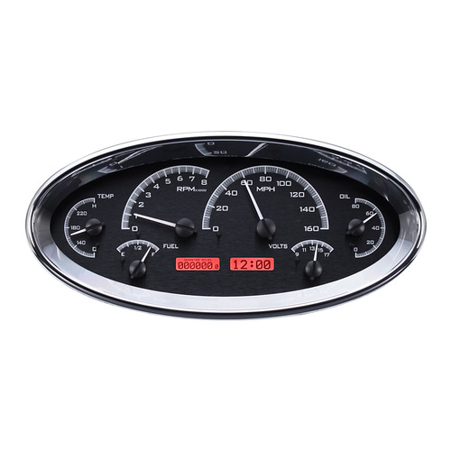 Dakota Digital Gauge Kit, Universal, 5.7 in. X 12.05 in, Elliptical, Analog, Black Background, Alloy Style Face, Red Display