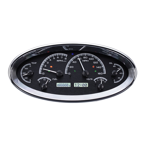Dakota Digital Gauge Kit, Universal, 5.7 in. X 12.05 in, Elliptical, Analog, Black Background, Alloy Style Face, White Display