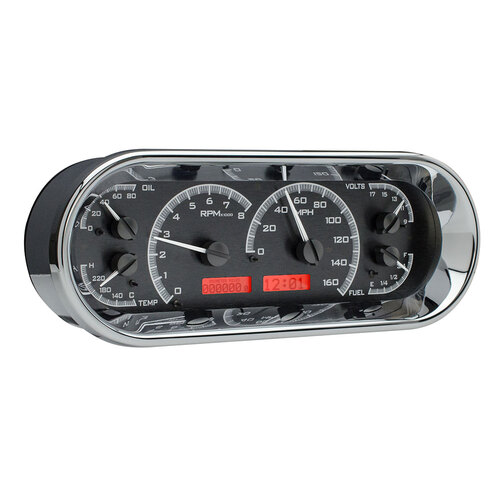 Dakota Digital Gauge Kit, Universal, 4.4 in. x 11.4 in, Rounded Rectangle, Analog, Black Background, Alloy Style Face, Red Display