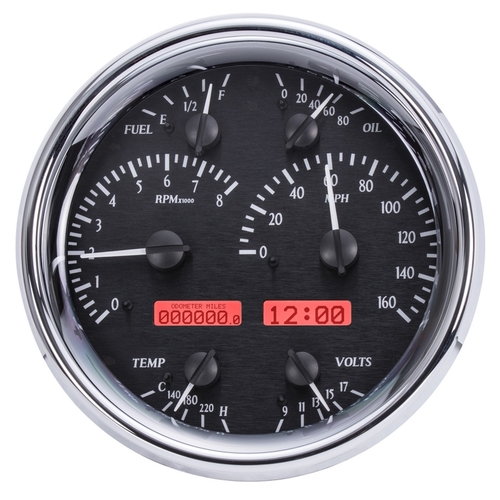 Dakota Digital Gauge Kit, Universal, Single, 7 in, Round, Analog, Black Background, Alloy Style Face, Red Display