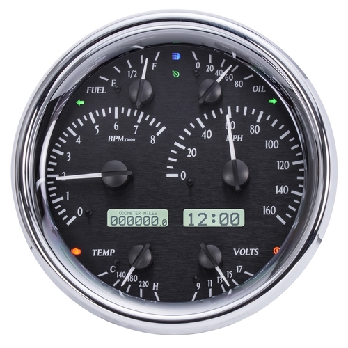Dakota Digital Gauge Kit, Universal, Single, 7 in, Round, Analog, Black Background, Alloy Style Face, White Display