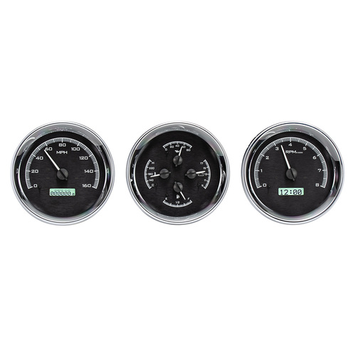 Dakota Digital Gauge Kit, Universal, Trio, 5.4 in. Round, Analog, Silver Background, Alloy Style Face, White Display