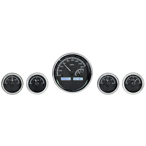 Dakota Digital Gauge Kit, Universal, Five Gauge, Round, Analog, Black Background, Alloy Style Face, White Display