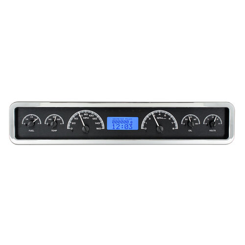Dakota Digital Gauge Kit, Universal, 3.75 in. x 19.5 in. Rectangle, Analog, Black Background, Alloy Style Face, Blue Display