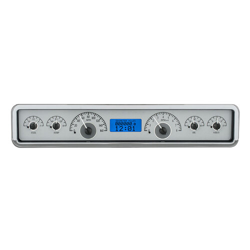 Dakota Digital Gauge Kit, Universal, 3.75 in. x 19.5 in. Rectangle, Analog, Silver Background, Alloy Style Face, Blue Display