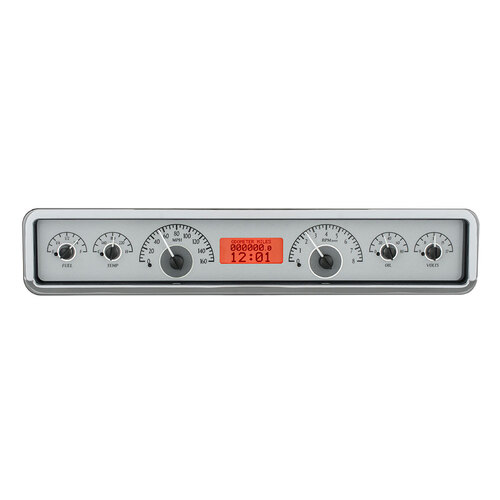 Dakota Digital Gauge Kit, Universal, 3.75 in. x 19.5 in. Rectangle, Analog, Silver Background, Alloy Style Face, Red Display