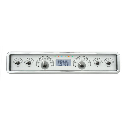 Dakota Digital Gauge Kit, Universal, 3.75 in. x 19.5 in. Rectangle, Analog, Silver Background, Alloy Style Face, White Display