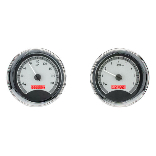 Dakota Digital Gauge Kit, Universal, Six Gauge, Round, Analog, Silver Background, Alloy Style Face, Red Display
