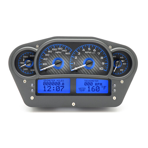 Dakota Digital Gauge Kit, Universal, 6 in. x 10.75 in, Competition, Analog, Carbon Fiber Background, Alloy Style Face, Blue Display