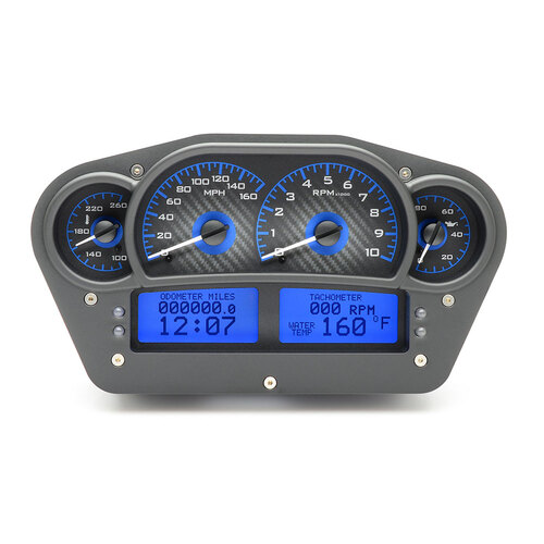 Dakota Digital Gauge Kit, Universal, 6 in. x 10.75 in., Competition, Analog, Carbon Fiber Background, Alloy Style Face, Blue Display