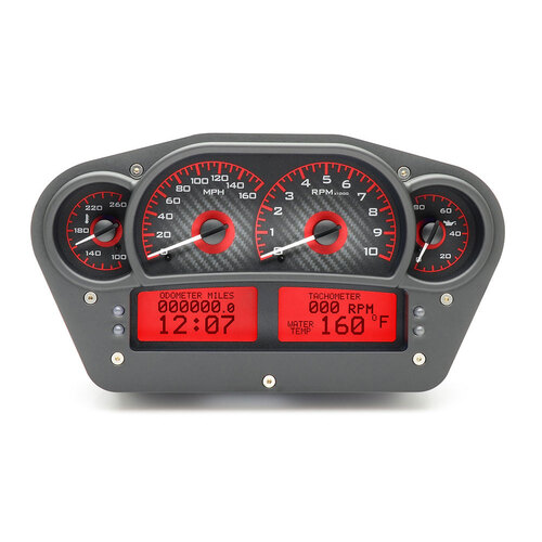 Dakota Digital Gauge Kit, Universal, 6 in. x 10.75 in, Competition, Analog, Carbon Fiber Background, Alloy Style Face, Red Display