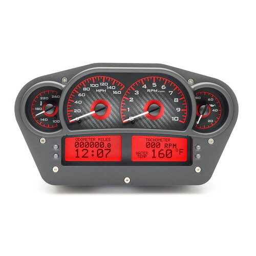 Dakota Digital Gauge Kit, Universal, 6 in. x 10.75 in., Competition, Analog, Carbon Fiber Background, Alloy Style Face, Red Display