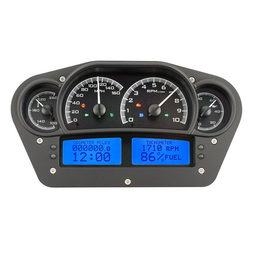 Dakota Digital Gauge Kit, Universal, 6 in. x 10.75 in, Competition, Analog, Black Background, Alloy Style Face, Blue Display
