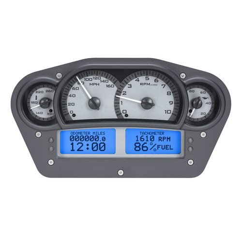 Dakota Digital Gauge Kit, Universal, 6 in. x 10.75 in, Competition, Analog, Silver Background, Alloy Style Face, Blue Display