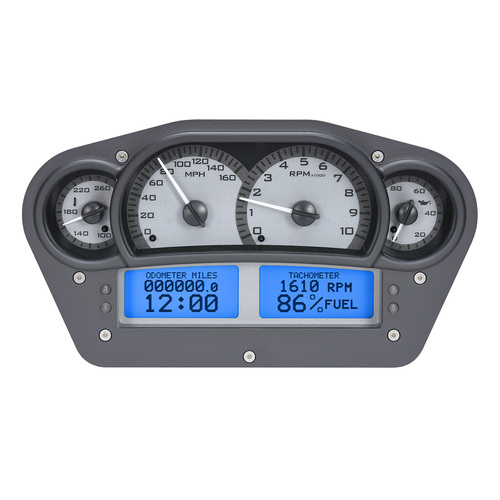 Dakota Digital Gauge Kit, Universal, 6 in. x 10.75 in., Competition, Analog, Silver Background, Alloy Style Face, Blue Display