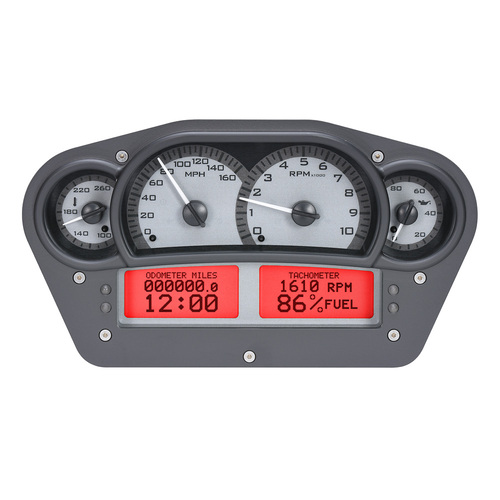 Dakota Digital Gauge Kit, Universal, 6 in. x 10.75 in., Competition, Analog, Silver Background, Alloy Style Face, Red Display