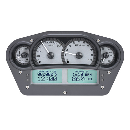 Dakota Digital Gauge Kit, Universal, 6 in. x 10.75 in, Competition, Analog, Silver Background, Alloy Style Face, White Display