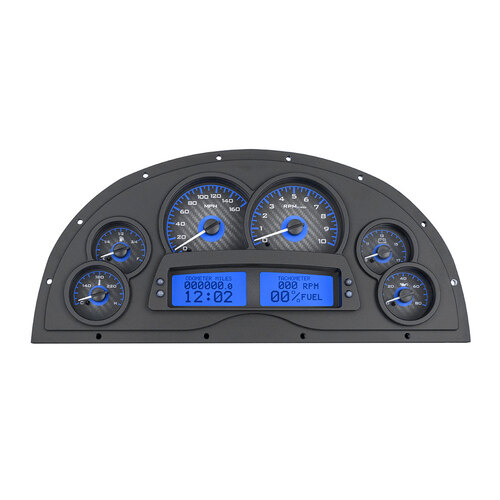 Dakota Digital Gauge Kit, 1967- 69 Marquez For Camaro, Analog, 16 in. x 7.25 in, Carbon Fiber Background, Alloy Style Face, Blue Display