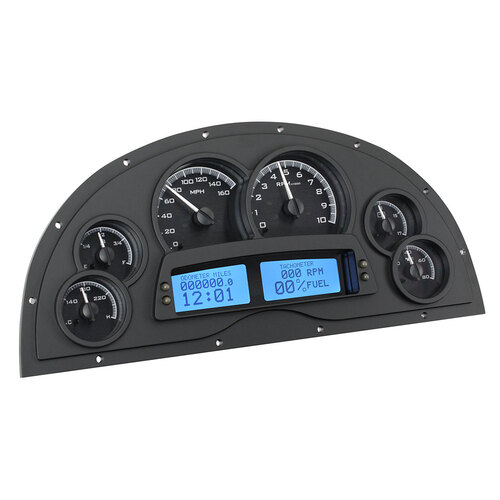 Dakota Digital Gauge Kit, 1967- 69 Marquez For Camaro, Analog, 16 in. x 7.25 in, Black Background, Alloy Style Face, Blue Display