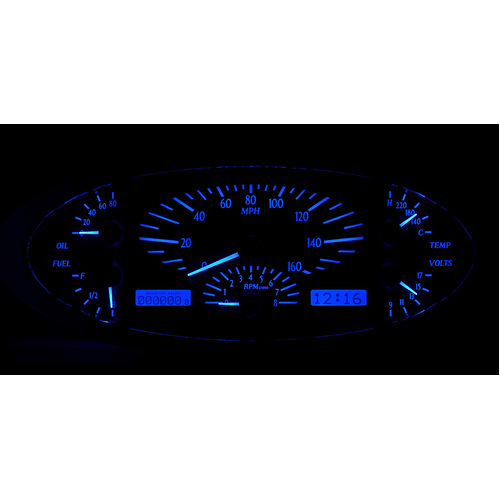 Dakota Digital Gauge Kit, 1932 For Ford, Analog, 12.135 in. x 4.925 in., Black Background, Alloy Style Face, Blue Display