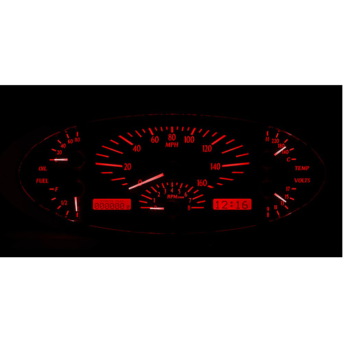 Dakota Digital Gauge Kit, 1932 For Ford, Analog, 12.135 in. x 4.925 in., Black Background, Alloy Style Face, Red Display
