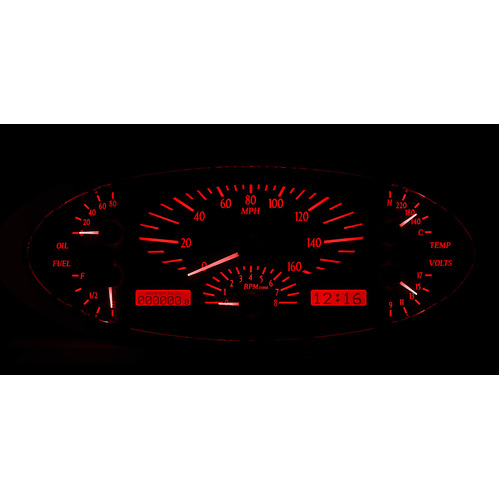 Dakota Digital Gauge Kit, 1932 For Ford, Analog, 12.135 in. x 4.925 in, Black Background, Alloy Style Face, Red Display