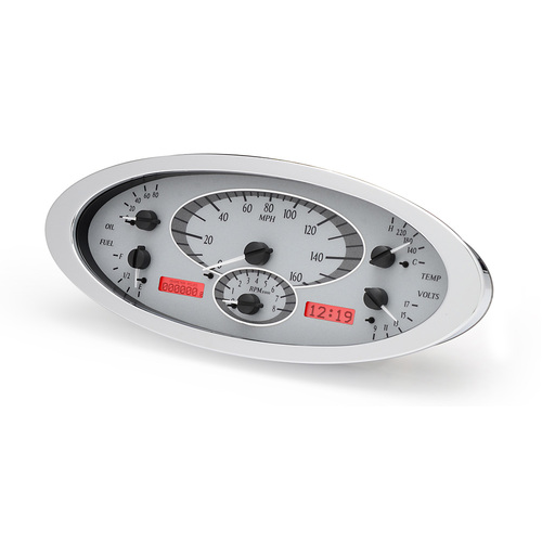 Dakota Digital Gauge Kit, 1932 For Ford, Analog, 12.135 in. x 4.925 in, Silver Background, Alloy Style Face, Red Display