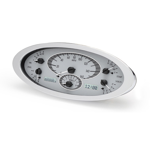 Dakota Digital Gauge Kit, 1932 For Ford, Analog, 12.135 in. x 4.925 in, Silver Background, Alloy Style Face, White Display