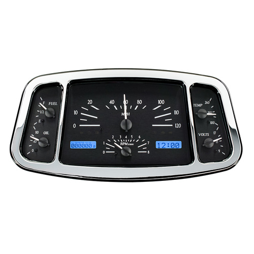 Dakota Digital Gauge Kit, 1933- 34 For Ford, Analog, 11.665 in. x 5.785 in, Black Background, Alloy Style Face, Blue Display