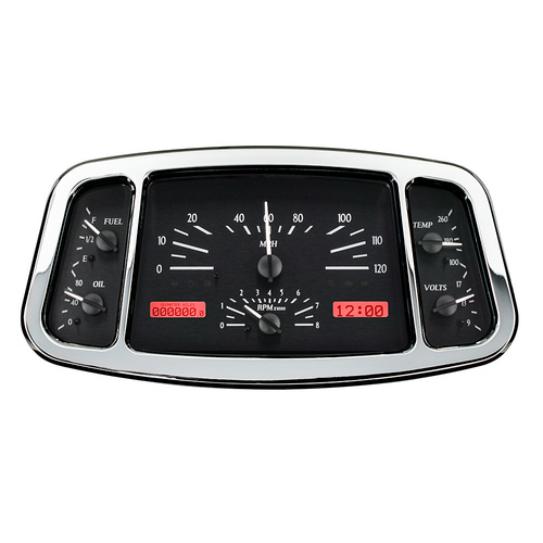 Dakota Digital Gauge Kit, 1933- 34 For Ford, Analog, 11.665 in. x 5.785 in., Black Background, Alloy Style Face, Red Display