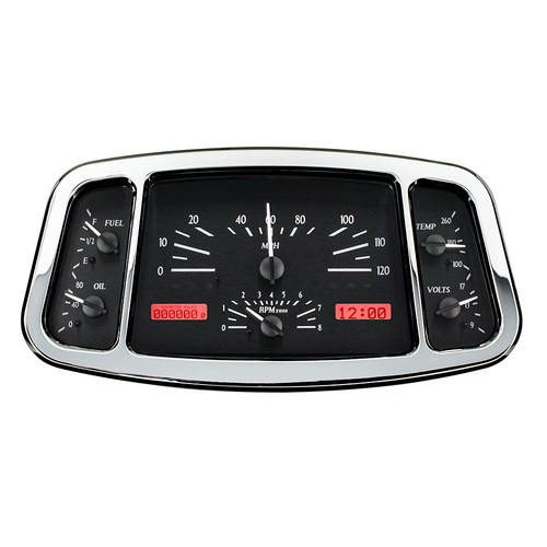 Dakota Digital Gauge Kit, 1933- 34 For Ford, Analog, 11.665 in. x 5.785 in, Black Background, Alloy Style Face, Red Display