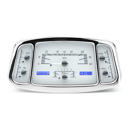 Dakota Digital Gauge Kit, 1933- 34 For Ford, Analog, 11.665 in. x 5.785 in., Silver Background, Alloy Style Face, Blue Display