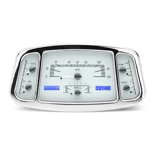 Dakota Digital Gauge Kit, 1933- 34 For Ford, Analog, 11.665 in. x 5.785 in, Silver Background, Alloy Style Face, Blue Display