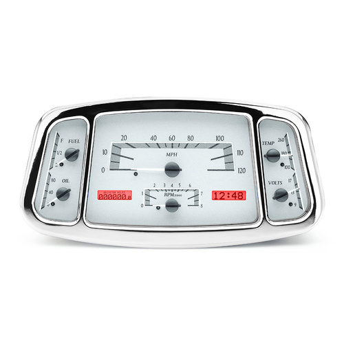 Dakota Digital Gauge Kit, 1933- 34 For Ford, Analog, 11.665 in. x 5.785 in., Silver Background, Alloy Style Face, Red Display