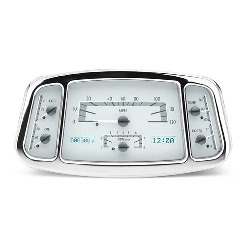Dakota Digital Gauge Kit, 1933- 34 For Ford, Analog, 11.665 in. x 5.785 in, Silver Background, Alloy Style Face, White Display