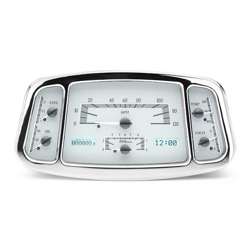 Dakota Digital Gauge Kit, 1933- 34 For Ford, Analog, 11.665 in. x 5.785 in., Silver Background, Alloy Style Face, White Display