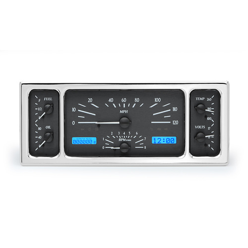 Dakota Digital Gauge Kit, 1935 - 36 For Ford, Analog, 11.38 in. x 4.63 in, Black Background, Alloy Style Face, Blue Display