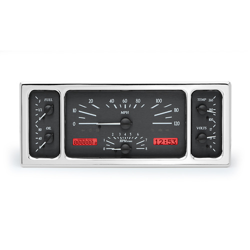 Dakota Digital Gauge Kit, 1935 - 36 For Ford, Analog, 11.38 in. x 4.63 in, Black Background, Alloy Style Face, Red Display