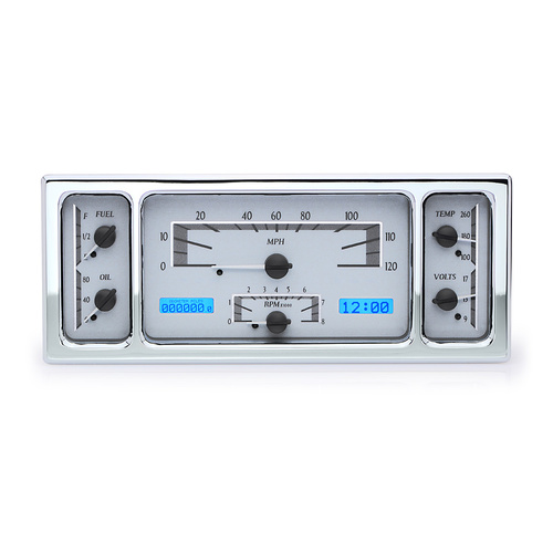 Dakota Digital Gauge Kit, 1935 - 36 For Ford, Analog, 11.38 in. x 4.63 in, Silver Background, Alloy Style Face, Blue Display