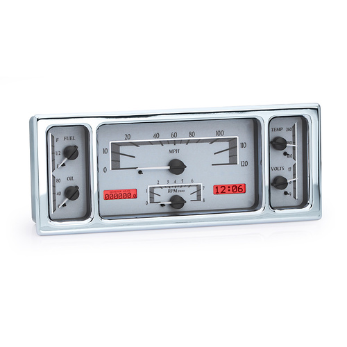 Dakota Digital Gauge Kit, 1935 - 36 For Ford, Analog, 11.38 in. x 4.63 in, Silver Background, Alloy Style Face, Red Display